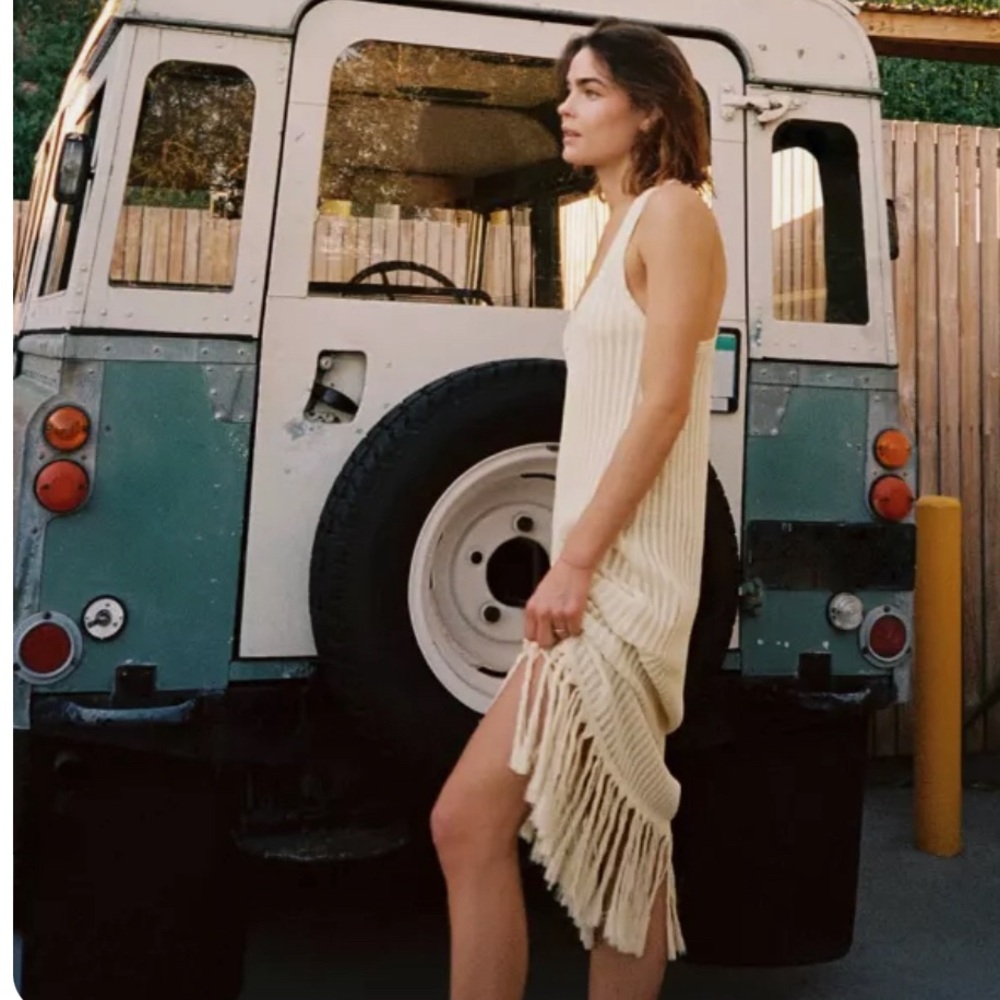 NEW with tags ZARA 2022 ECRU MIDI FRINGE DRESS